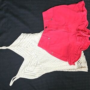 "Vintage 90s Barbiecore High Waisted Ruffle Hem Denim Shorts Hot Pink Coquette".